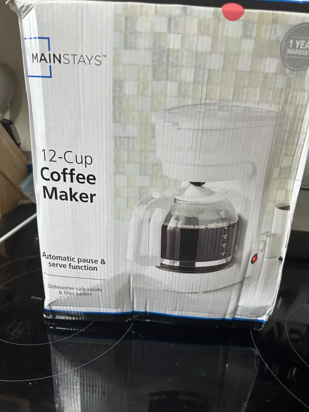 Mainstays 12-Cup Drip Coffee Maker White Glass Carafe Auto Pause & Serve New